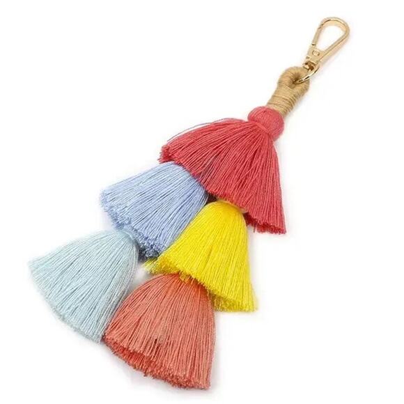 Twin Tassels Bag Charm Coral - Picture 1 of 2